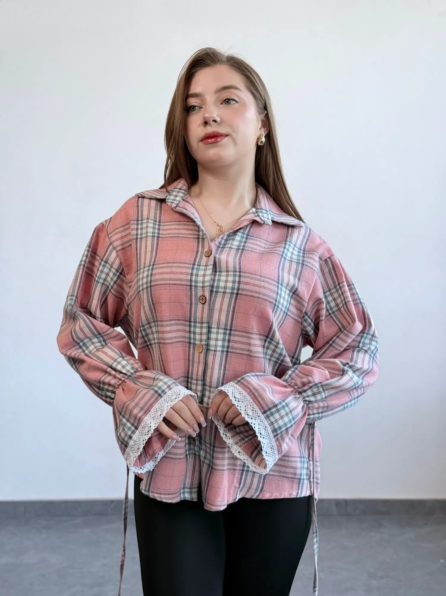 Сорочка фланель з мереживом